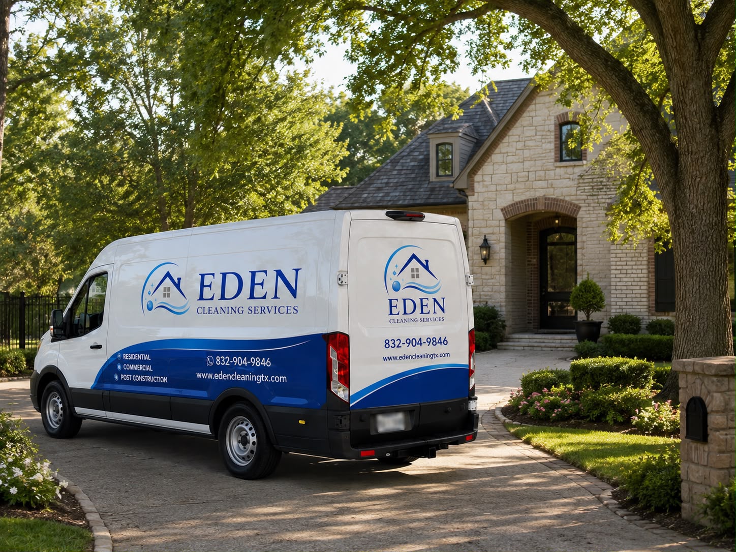 Eden Cleaning Services branded van parked at a customer's home in the Dallas area