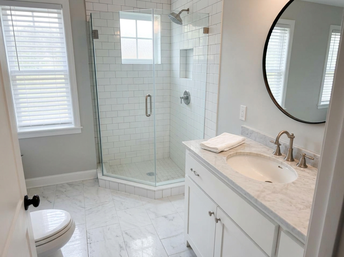 Illustrative example of a clean bathroom restoration