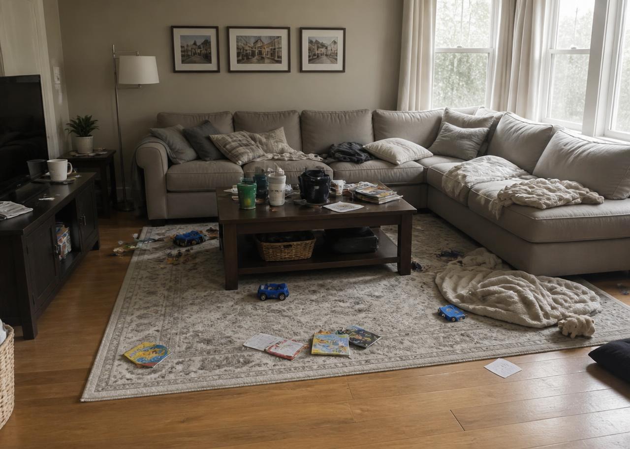 Illustrative example of a living room refresh before cleaning